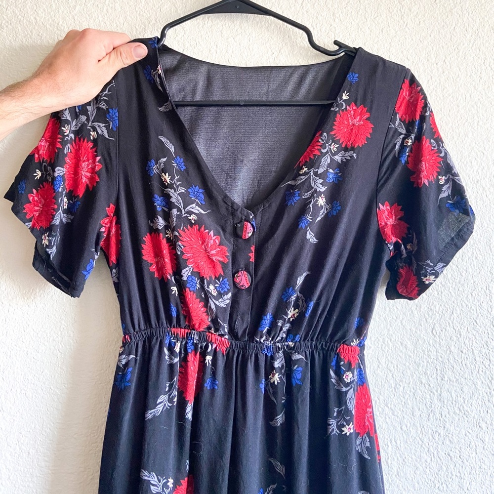 Black Floral Midi Dress